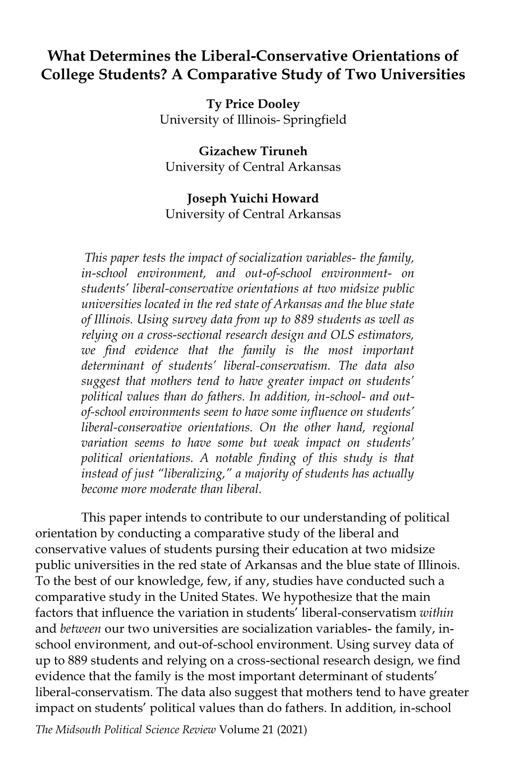 What Determines the Liberal-Conservative Orientations of College Students? a Comparative Study of Two Universities