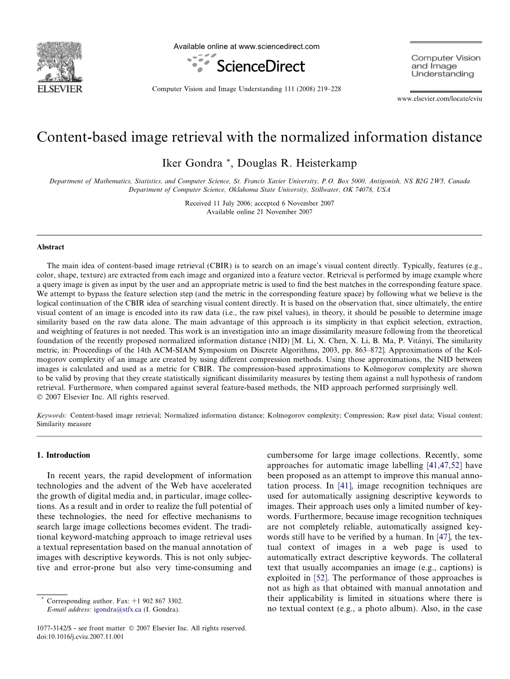Content-Based Image Retrieval with the Normalized Information Distance
