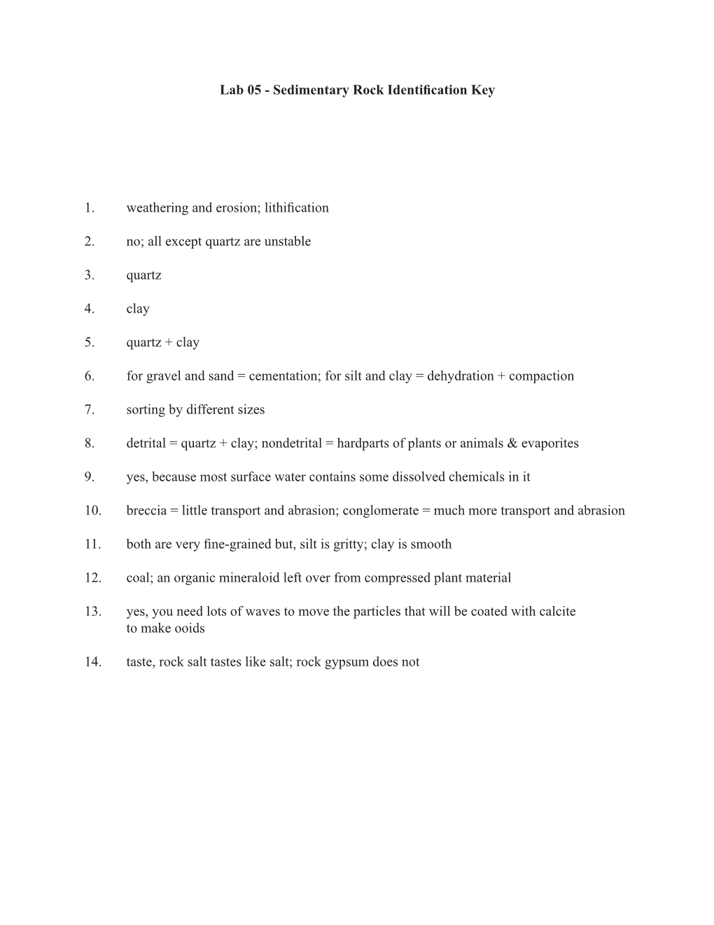 Lab 05 - Sedimentary Rock Identification Key