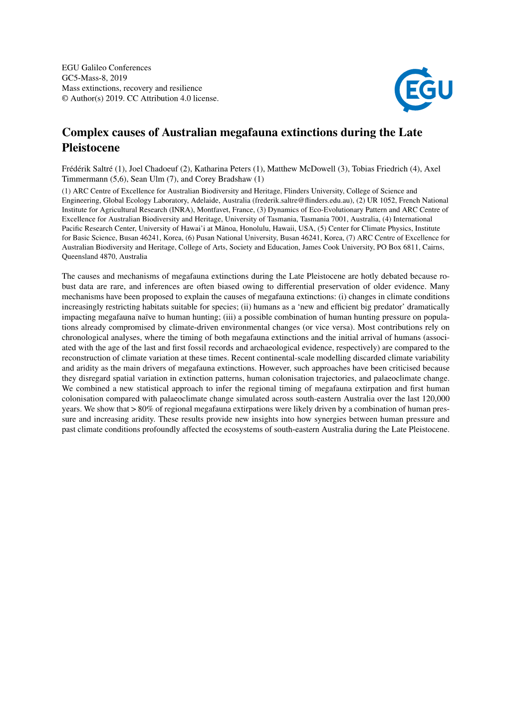 Complex Causes of Australian Megafauna Extinctions During the Late Pleistocene