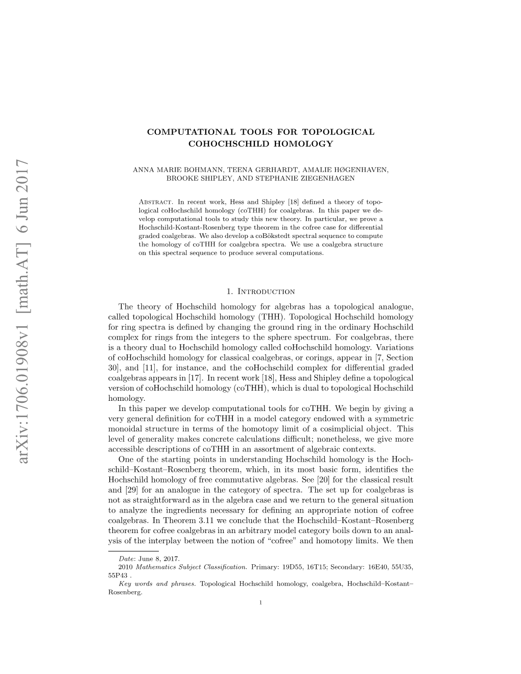 Computational Tools for Topological Cohochschild Homology 3