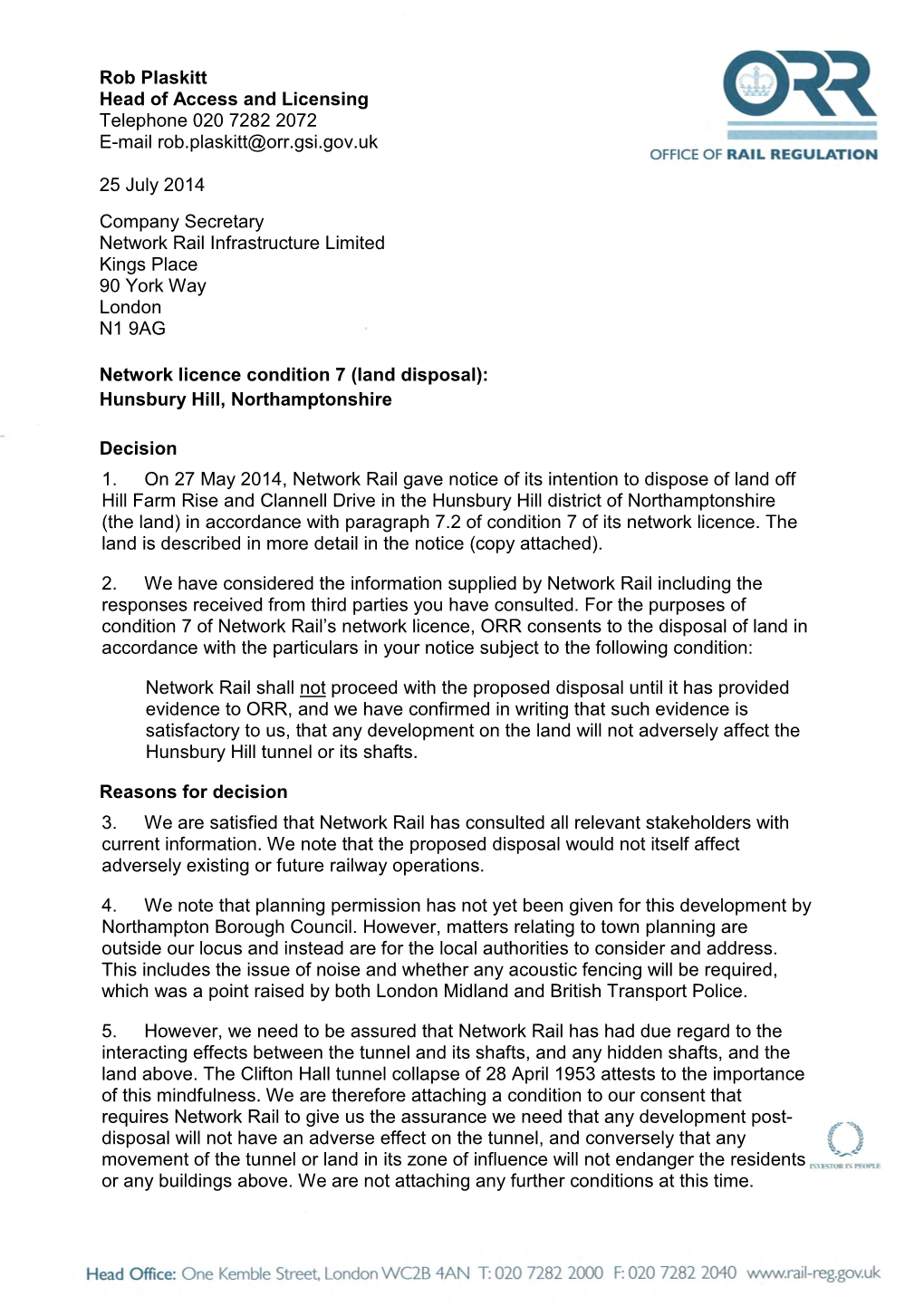 C7 Land Disposal Decision Document. Hunsbury Hill Northamptonshire