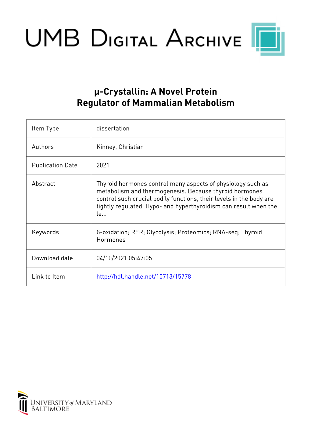 Curriculum Vitae Christian J. Kinney Ph.D. Candidate Graduate Research Student, Department of Physiology University of Maryland, Baltimore