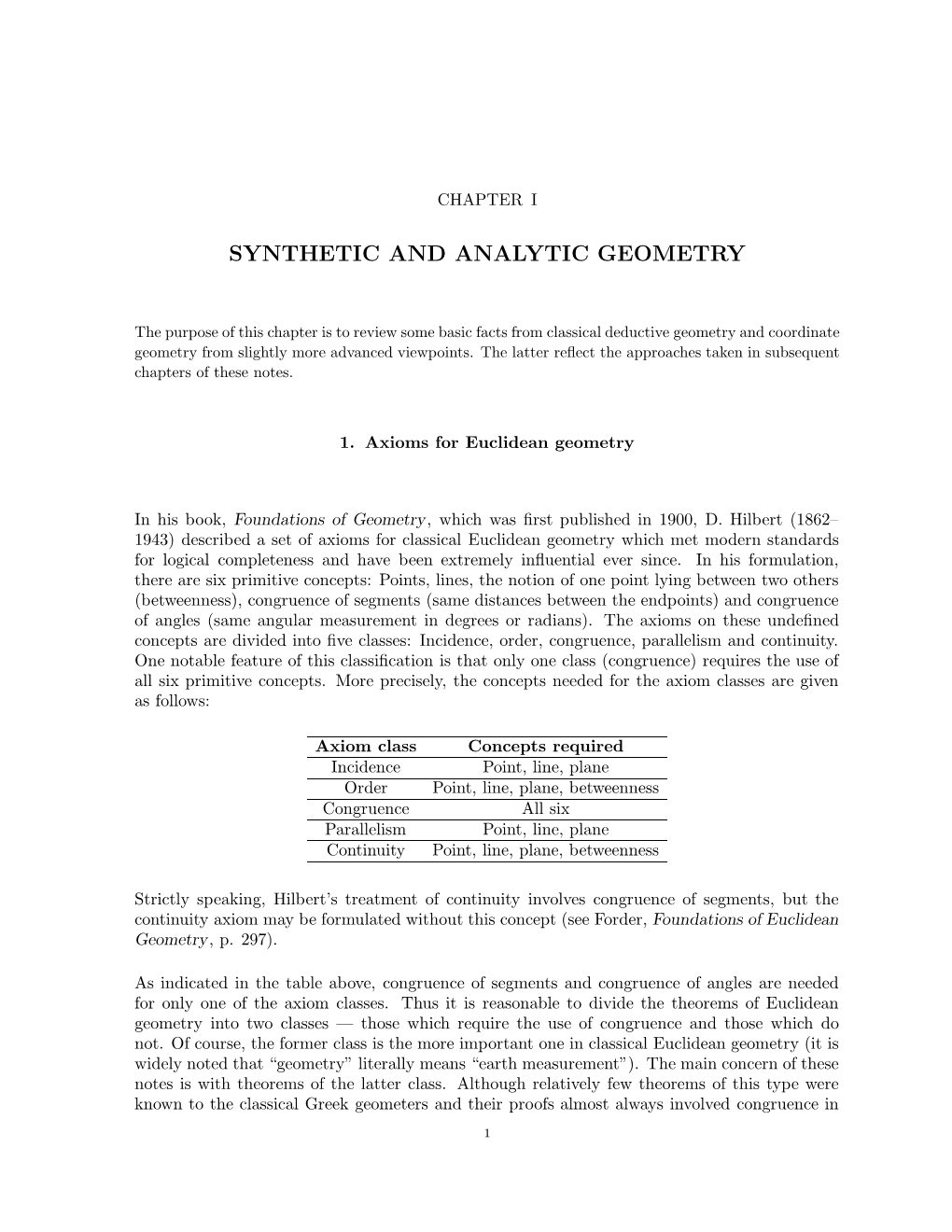 Synthetic and Analytic Geometry
