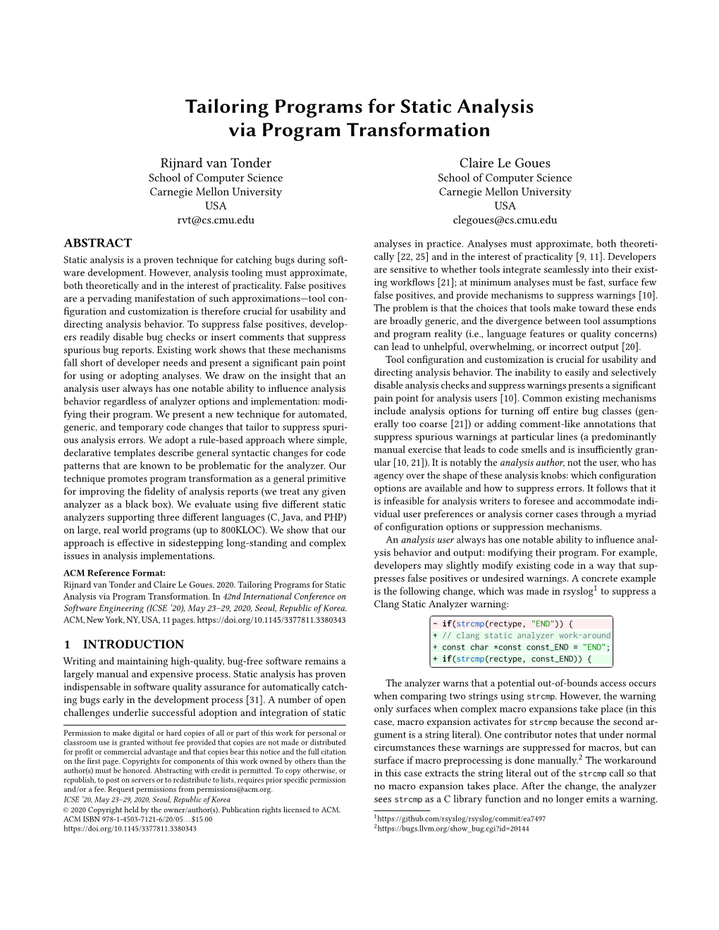 Tailoring Programs for Static Analysis Via Program Transformation
