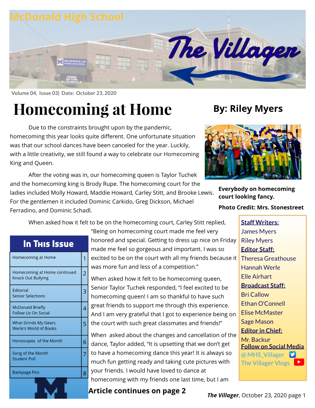 Homecoming at Home By: Riley Myers