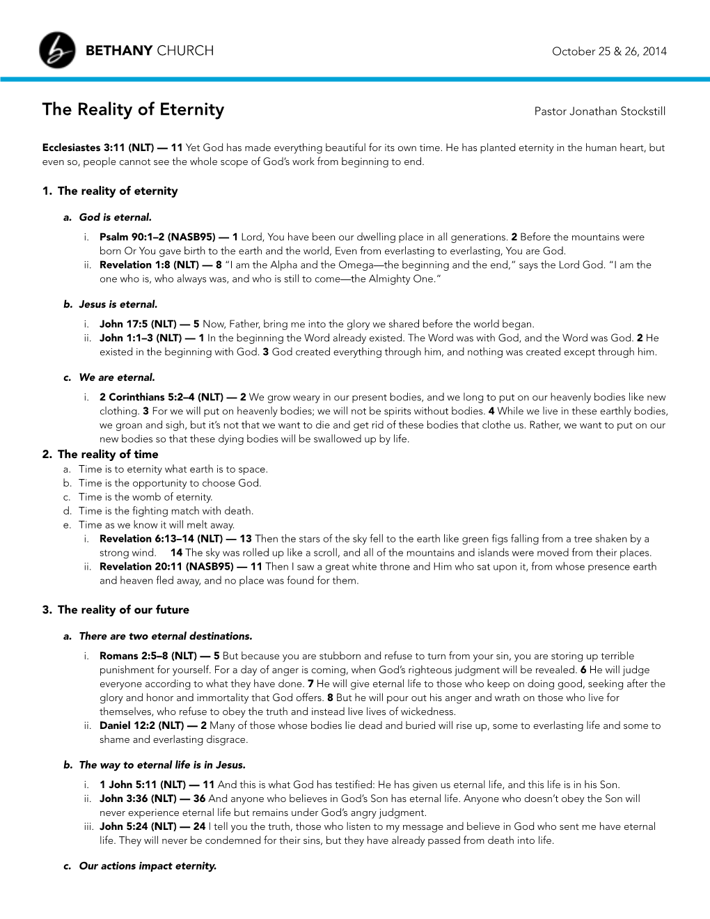 The Reality of Eternity Pastor Jonathan Stockstill