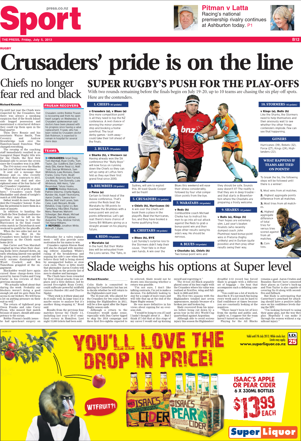 Slade Weighs His Options at Super Level Cursed Those Charge-Down Tries Men to Shadow and Harangue