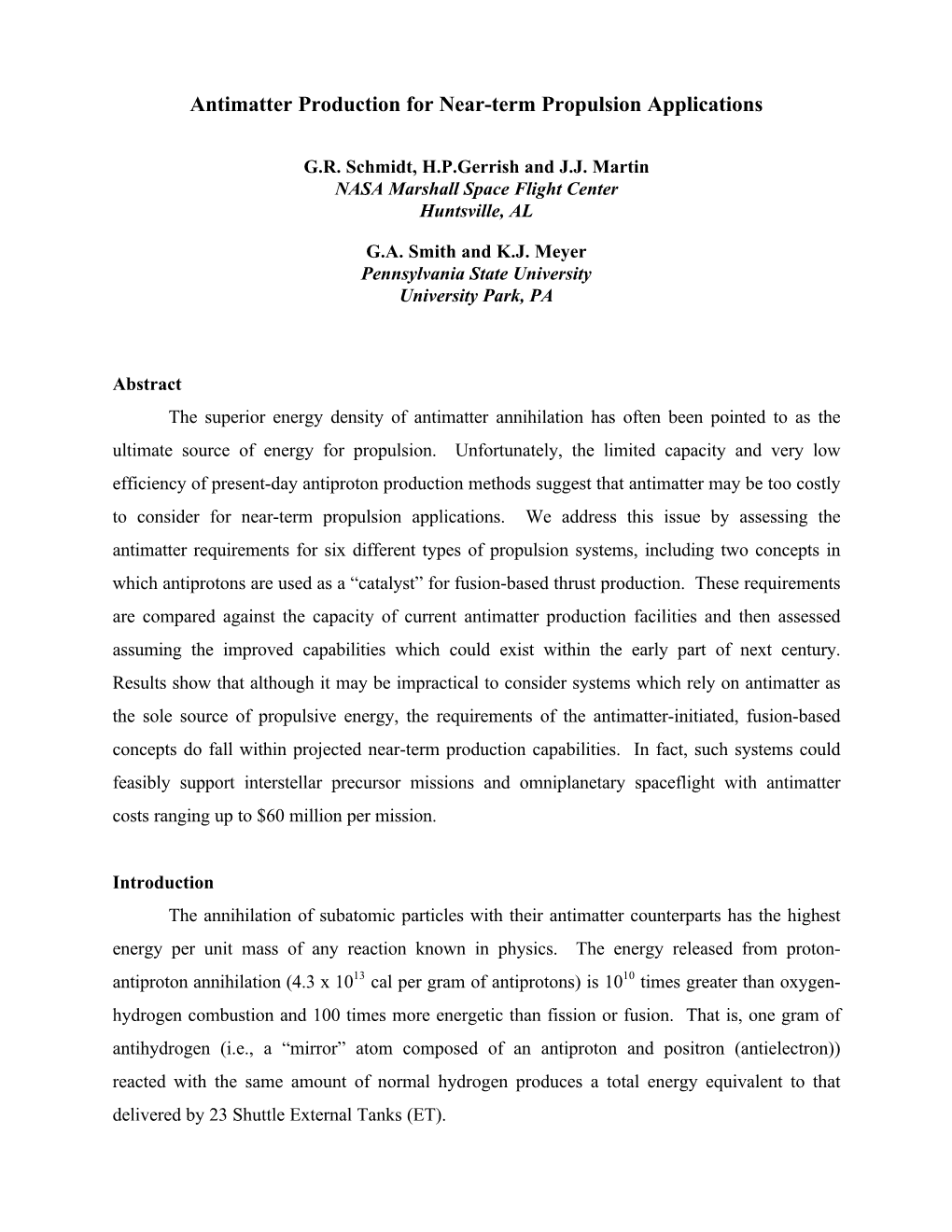 Antimatter Production for Near-Term Propulsion Applications