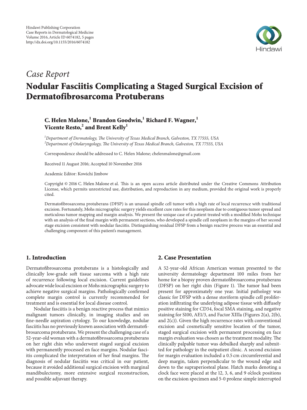 Case Report Nodular Fasciitis Complicating a Staged Surgical Excision of Dermatofibrosarcoma Protuberans