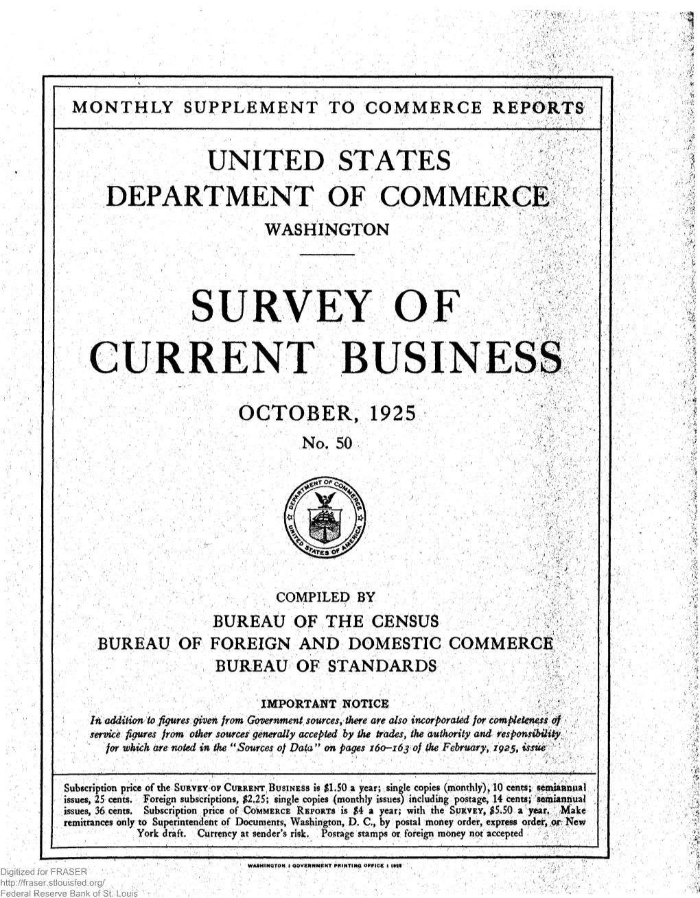 Survey of Current Business October 1925
