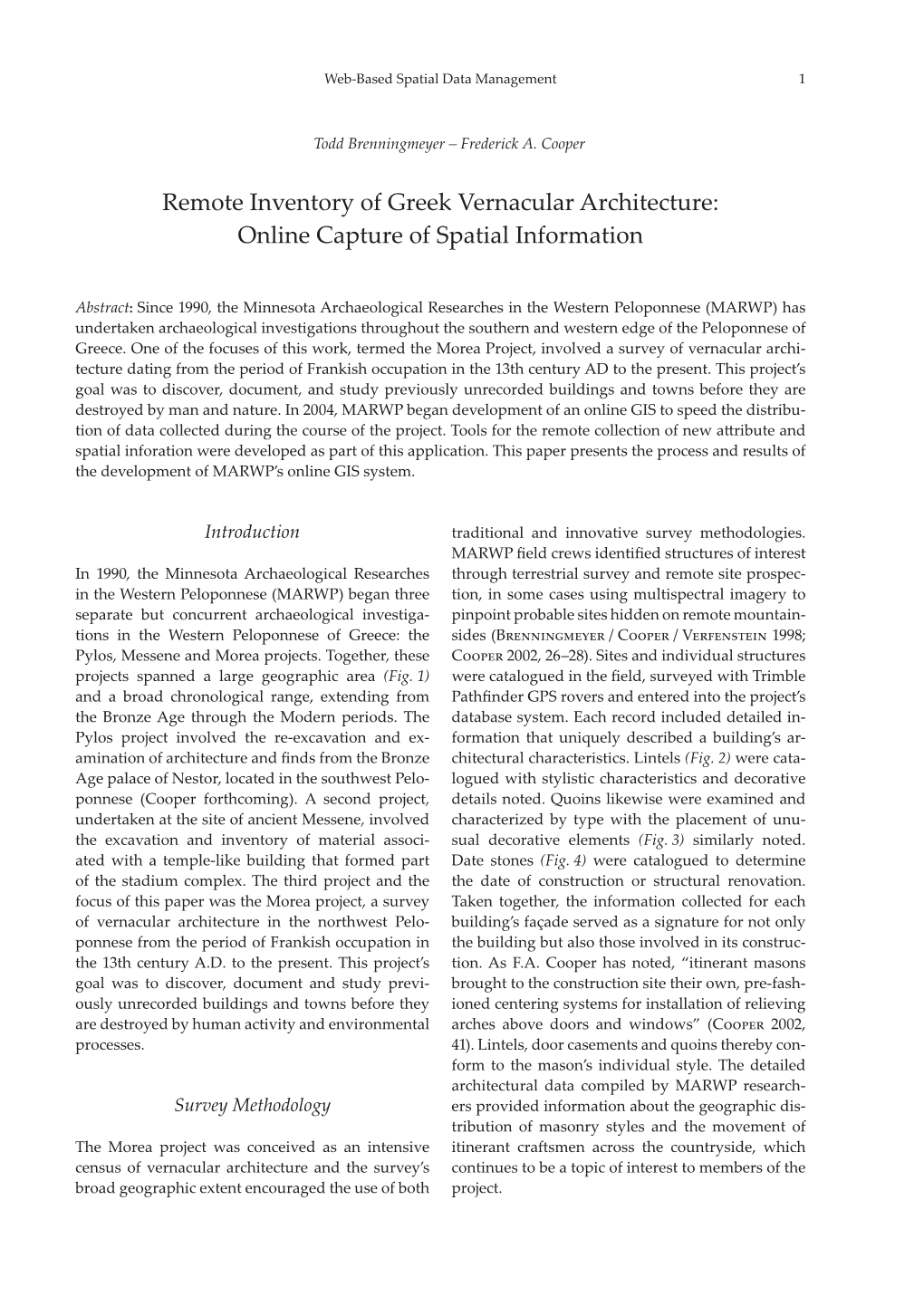 Remote Inventory of Greek Vernacular Architecture: Online Capture of Spatial Information