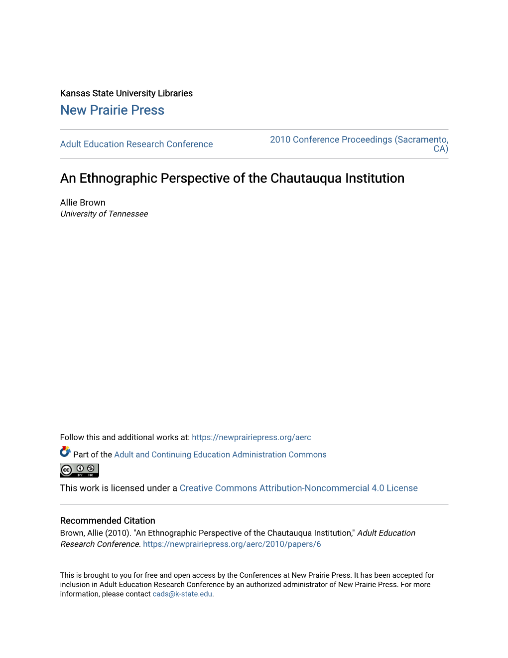 An Ethnographic Perspective of the Chautauqua Institution