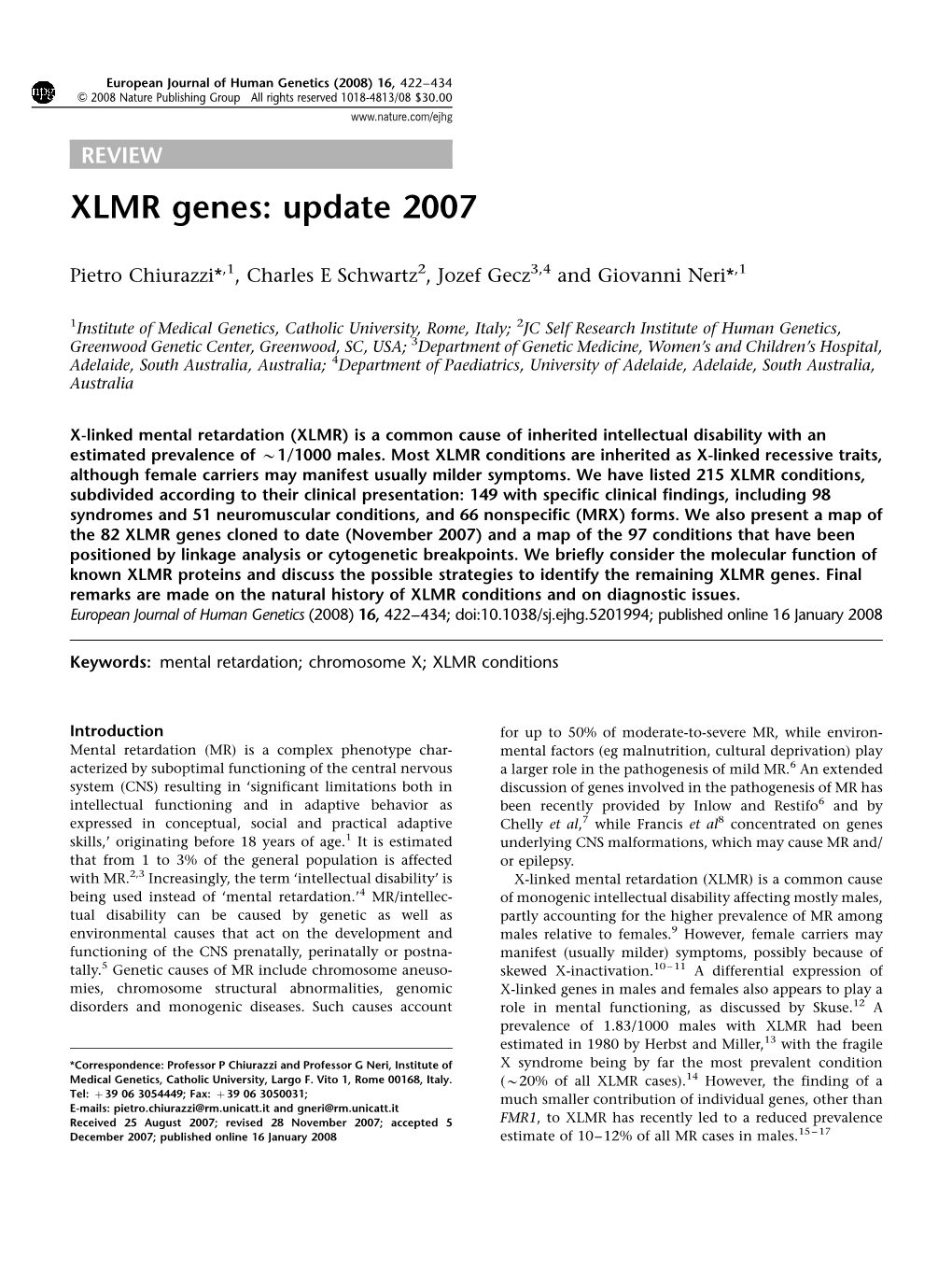 XLMR Genes: Update 2007