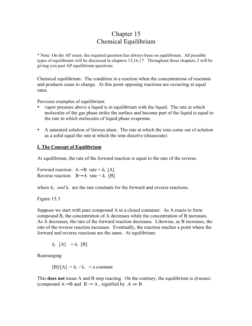 Chapter 15 Chemical Equilibrium