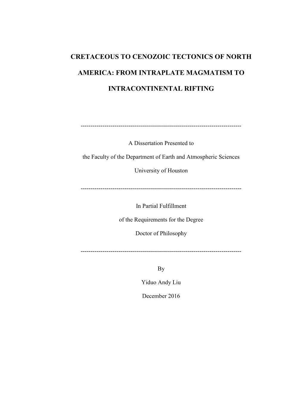 Cretaceous to Cenozoic Tectonics of North America