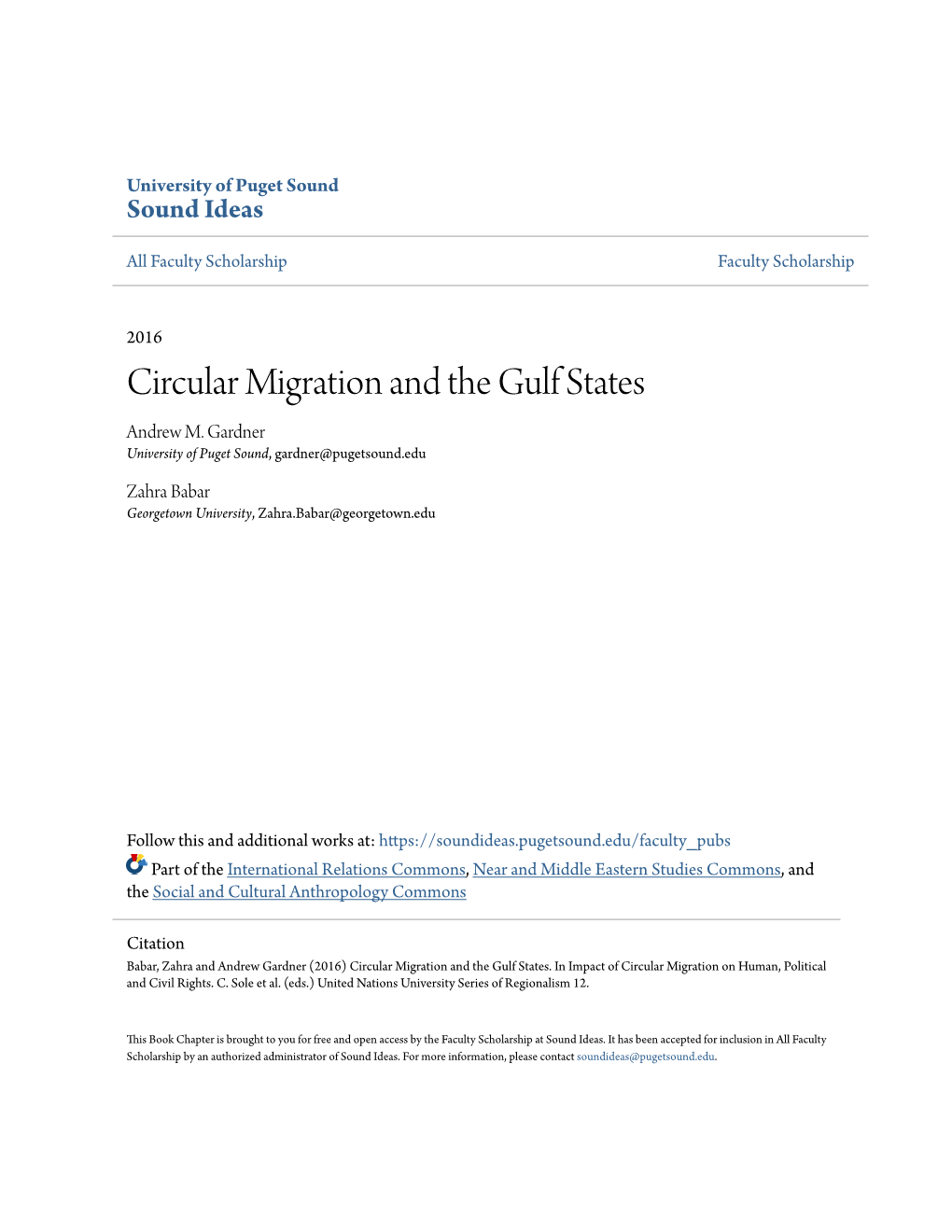 Circular Migration and the Gulf States Andrew M