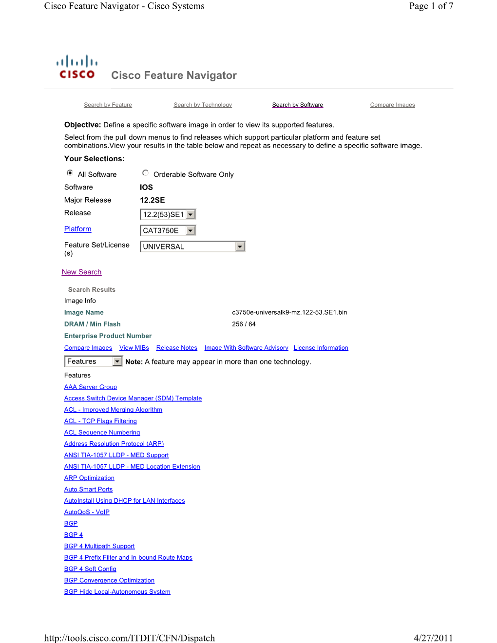 Cisco Feature Navigator - Cisco Systems Page 1 of 7