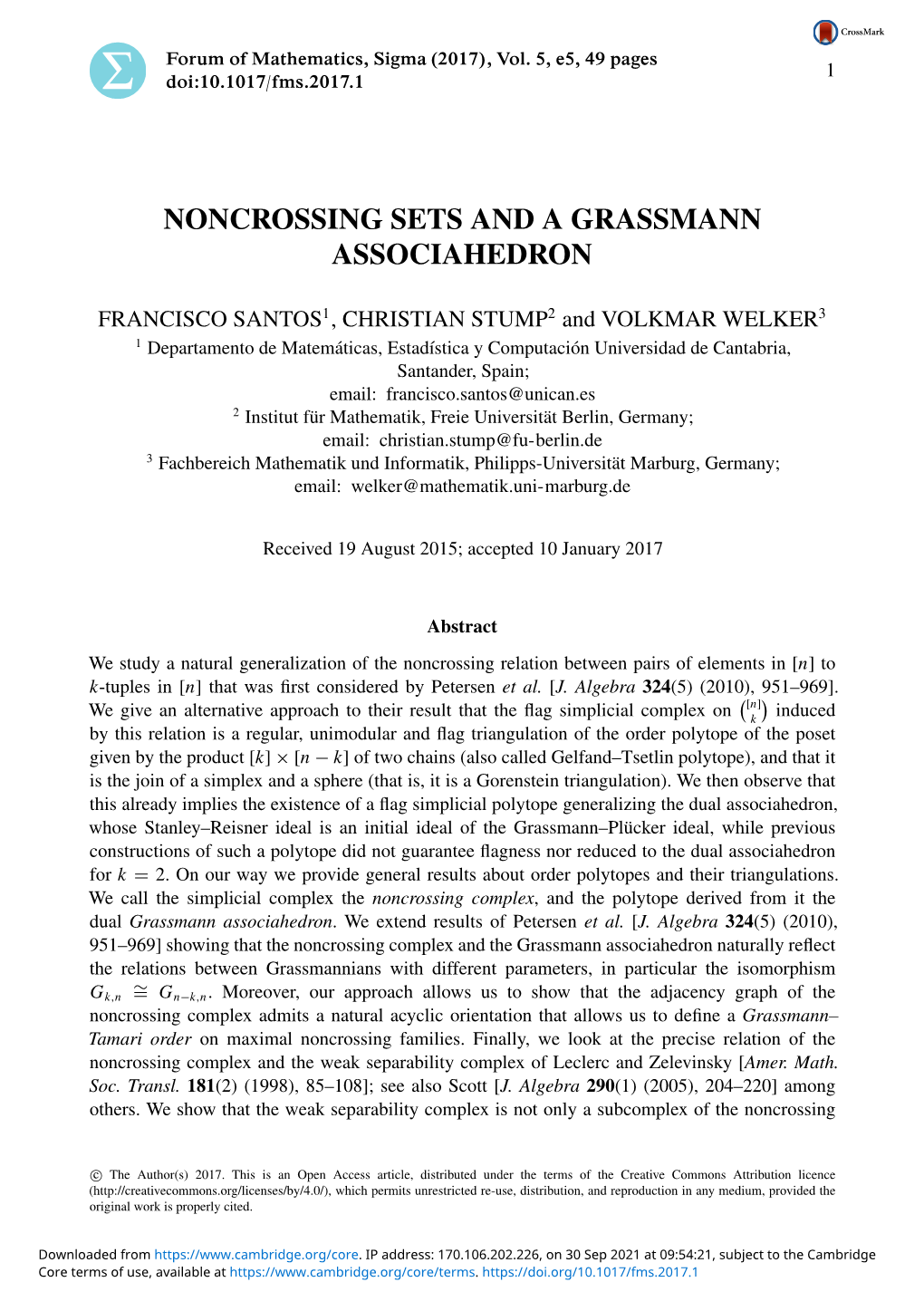 Noncrossing Sets and a Grassmann Associahedron