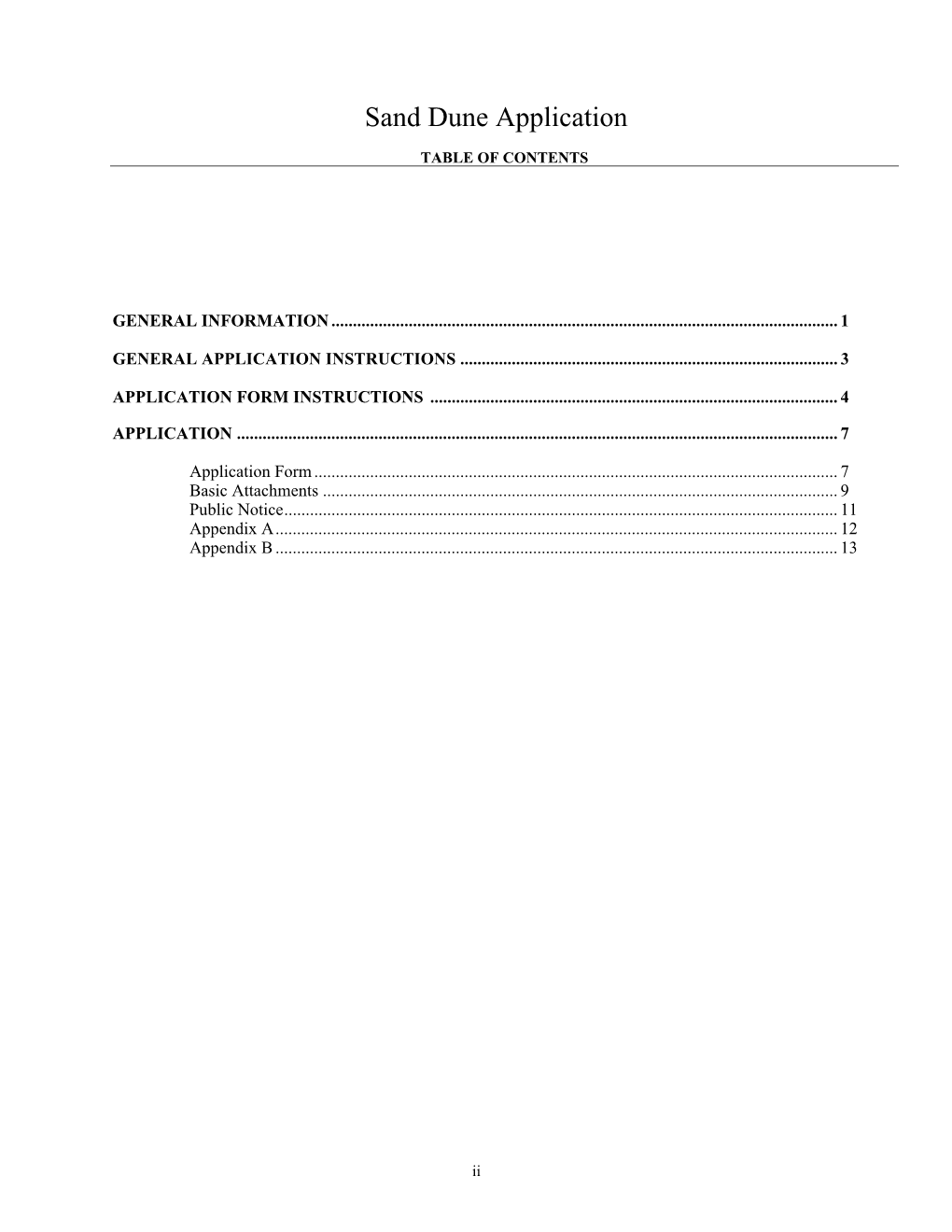 Sand Dune Application TABLE of CONTENTS