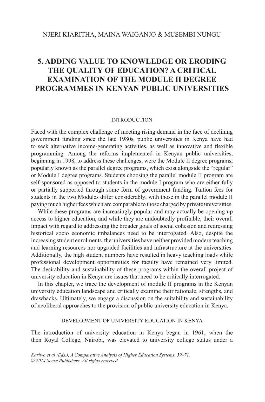 A Critical Examination of the Module Ii Degree Programmes in Kenyan Public Universities