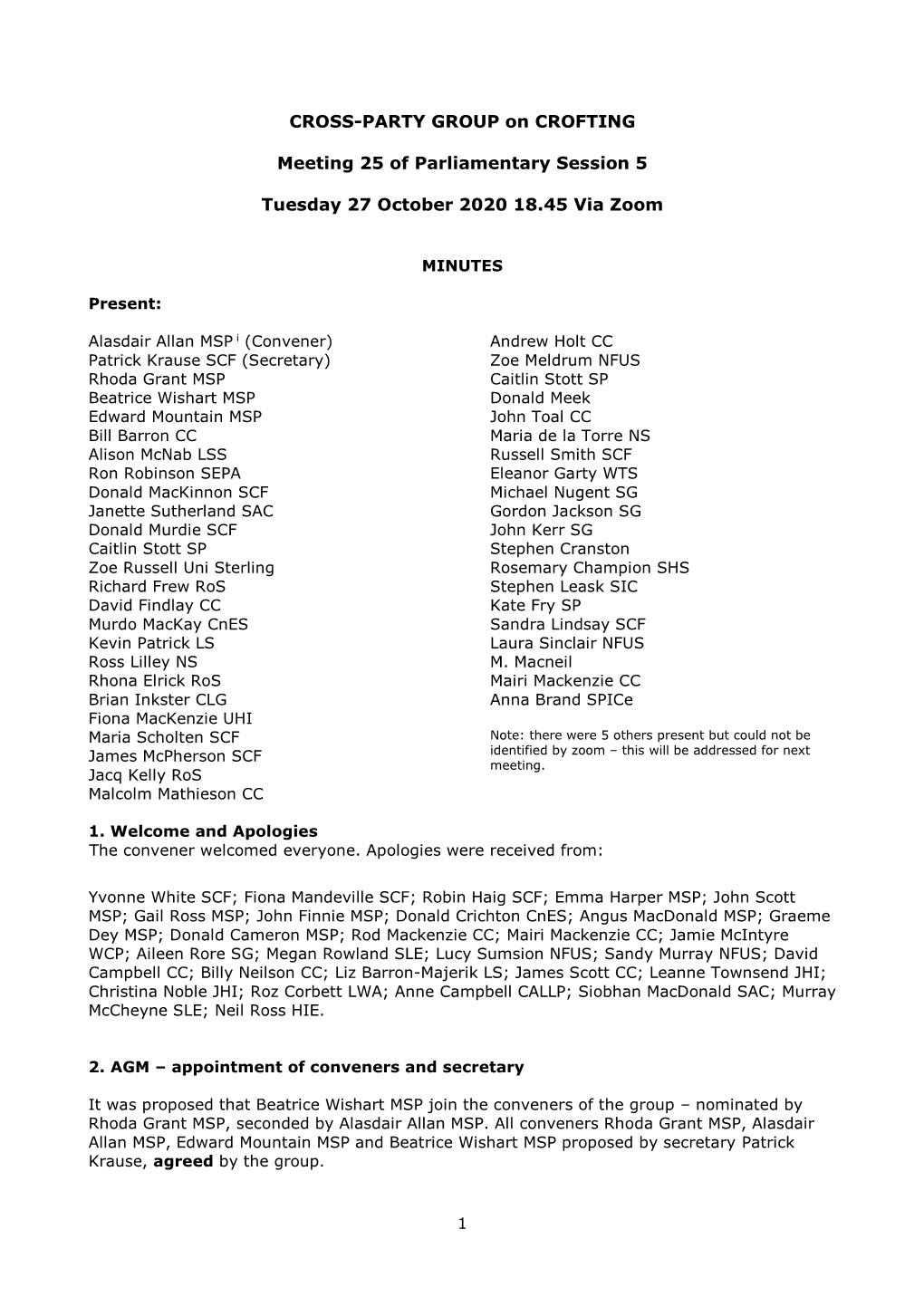 CROSS-PARTY GROUP on CROFTING Meeting 25 Of