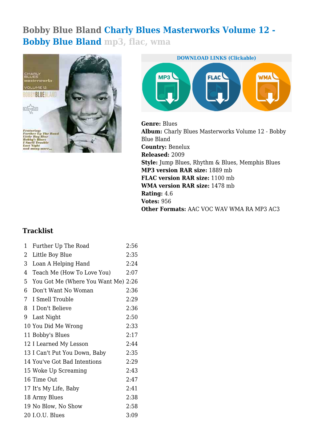 Bobby Blue Bland Charly Blues Masterworks Volume 12 - Bobby Blue Bland Mp3, Flac, Wma