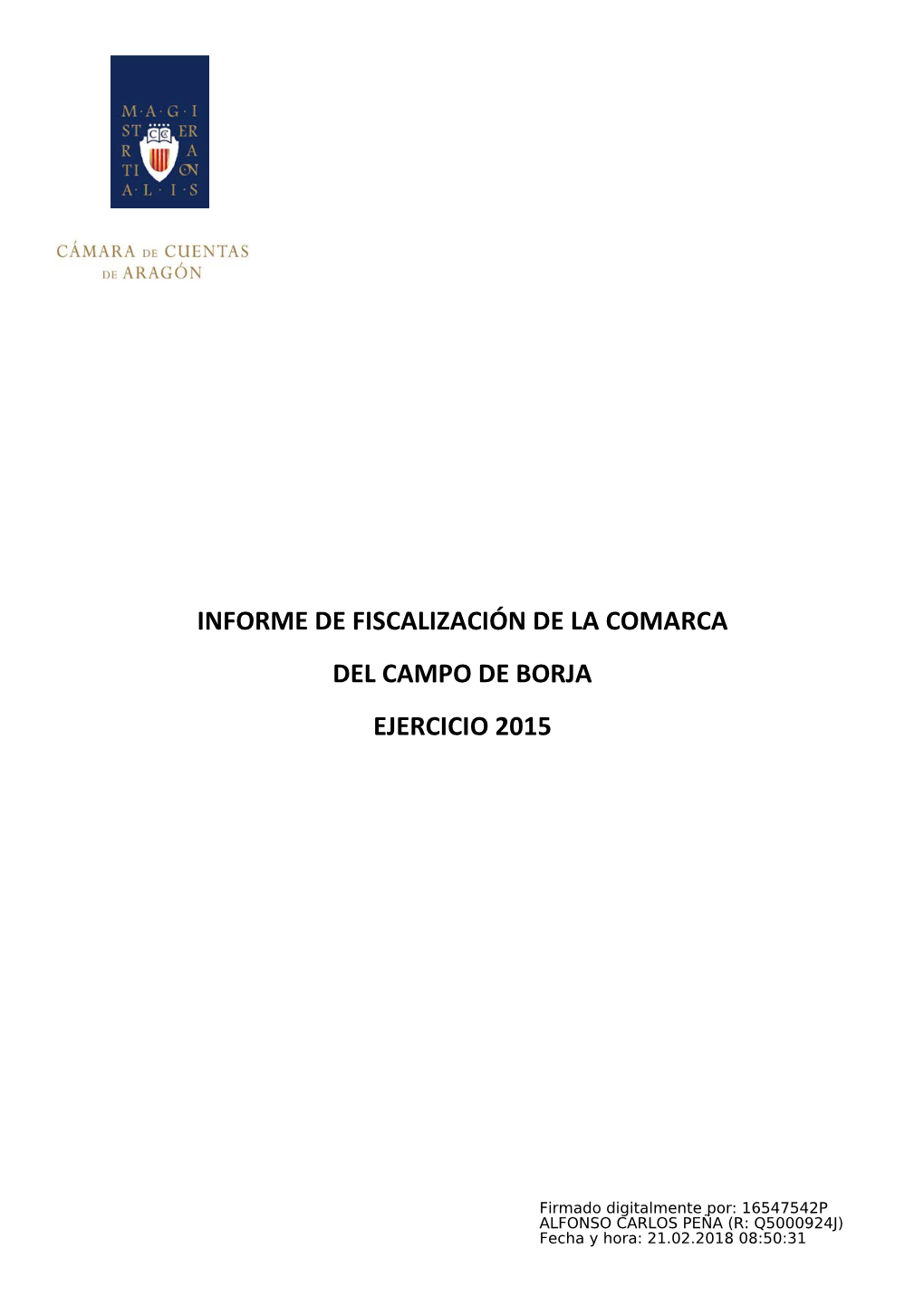 Informe De Fiscalización De La Comarca Del Campo De Borja Ejercicio 2015