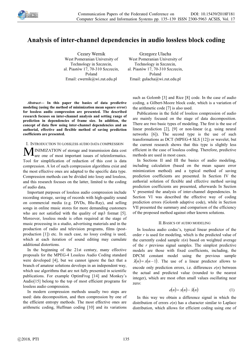 Analysis of Inter-Channel Dependencies in Audio Lossless Block Coding