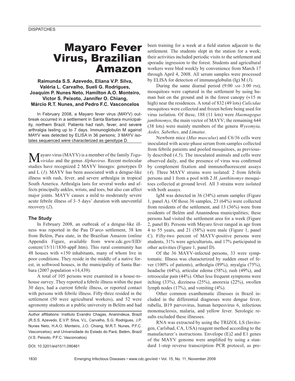 Mayaro Fever Virus, Brazilian Amazon