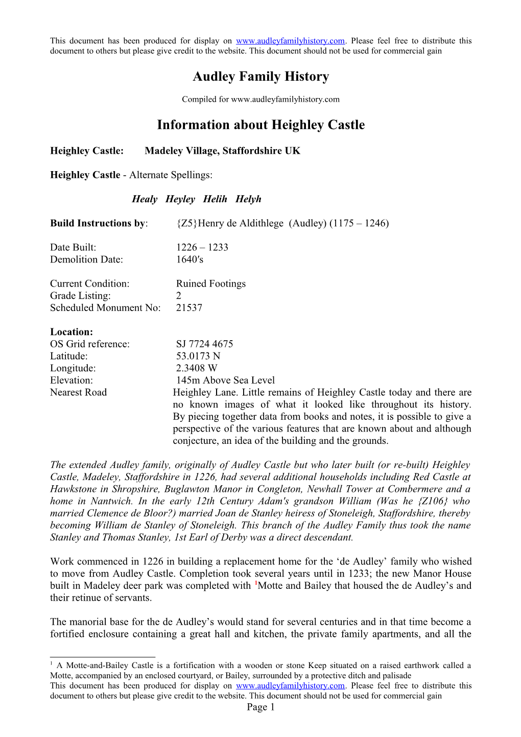 Information About Heighley Castle