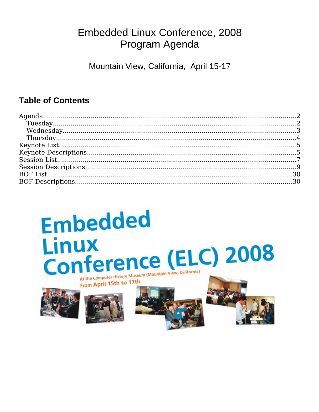 ELC 2008 Agenda