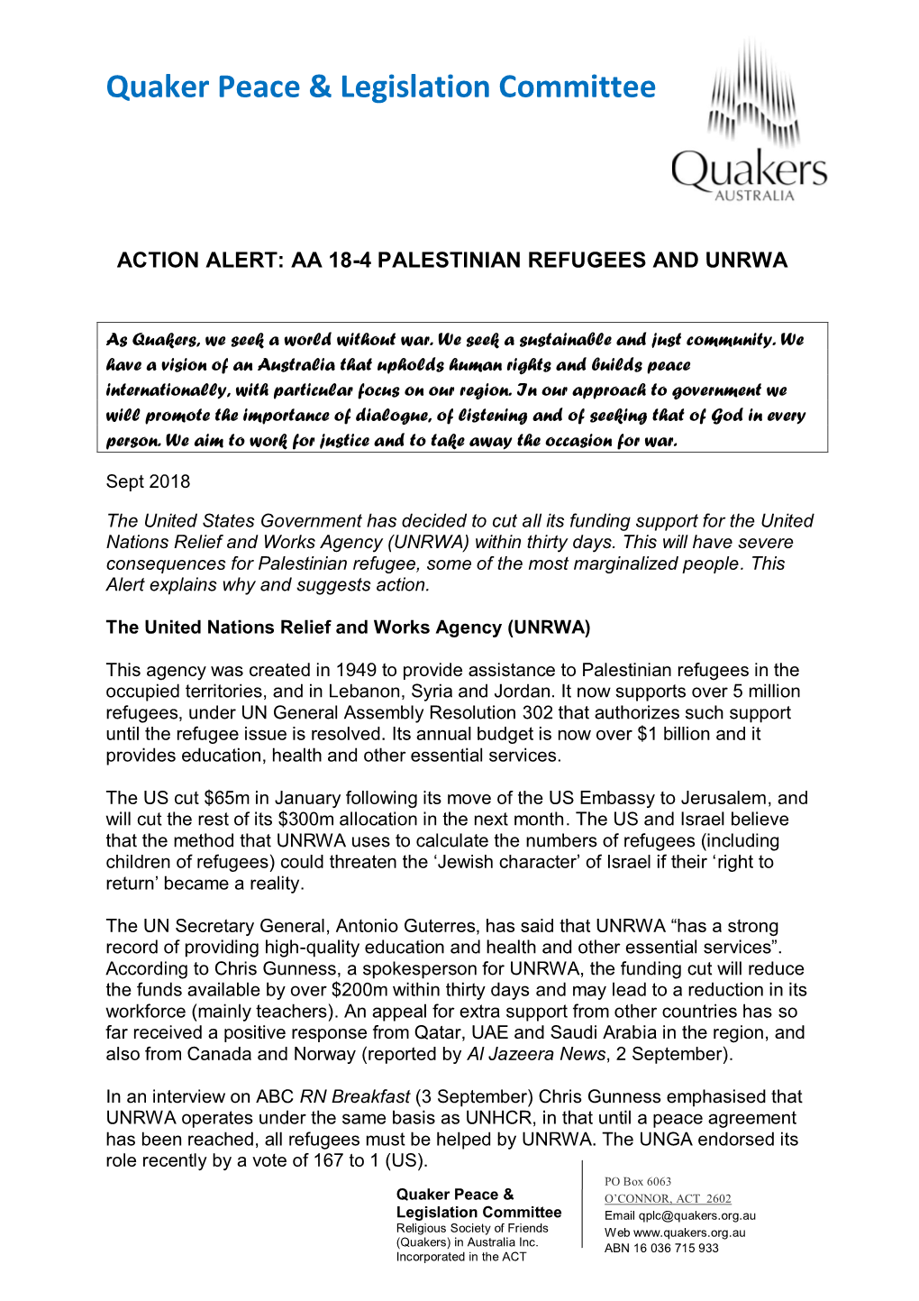 Palestinian Refugees and Unrwa