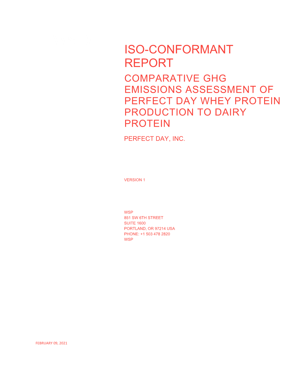 Comparative GHG Emissions Report for Perfect Day Prepared by WSP 09Feb2021 Non-Confidential.Docx