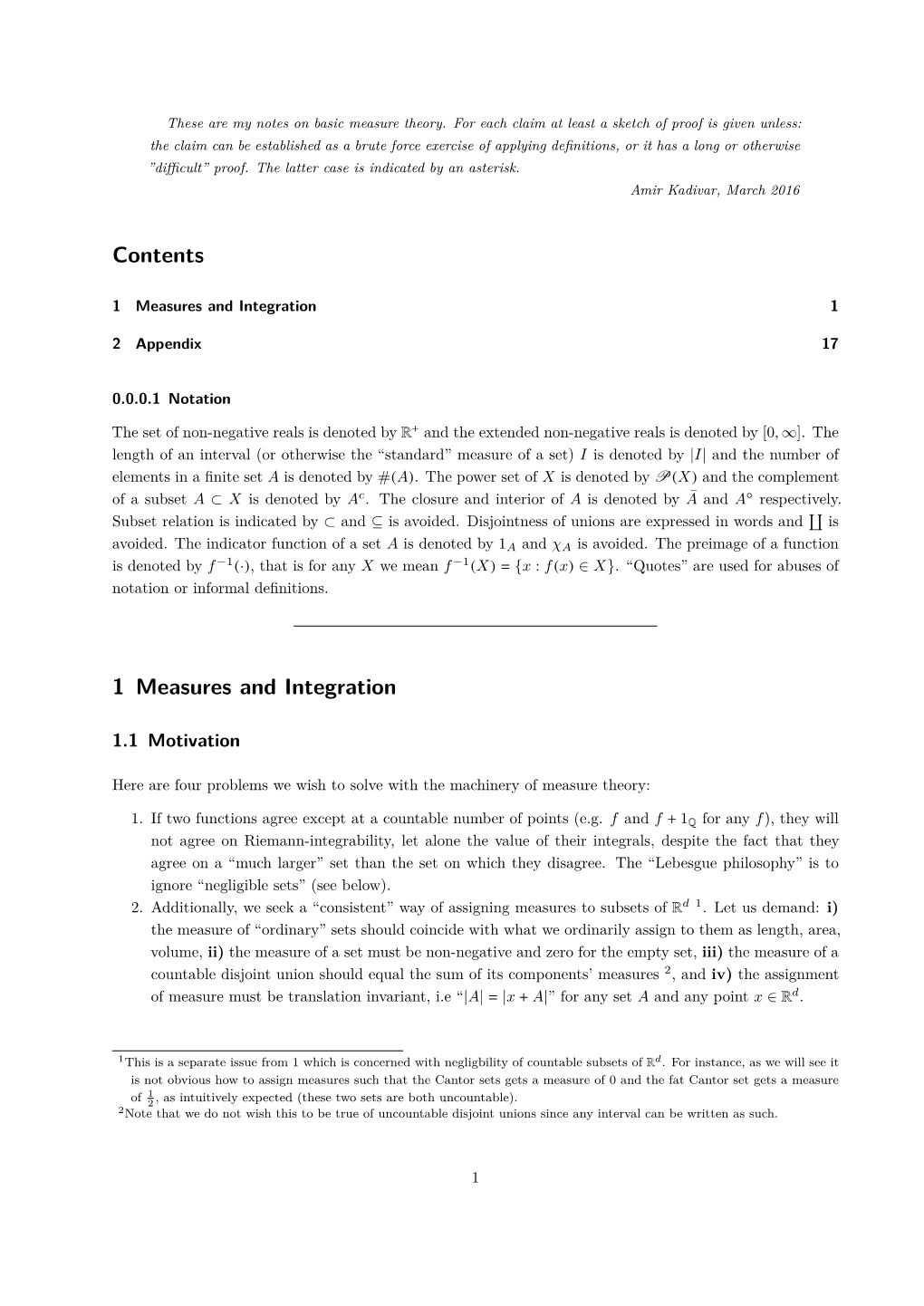 Contents 1 Measures and Integration