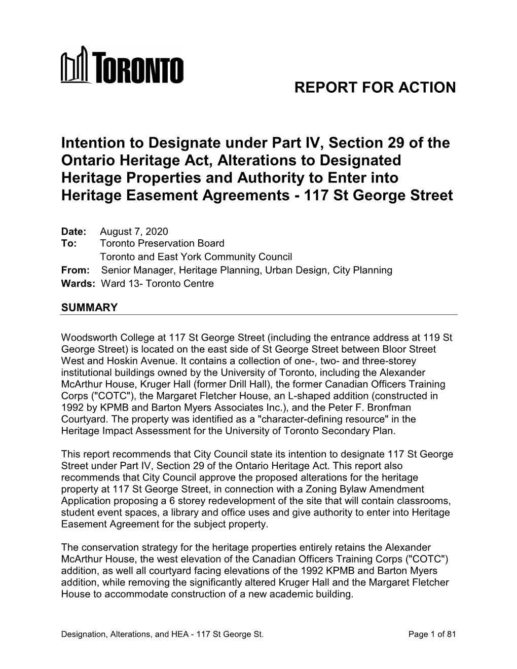 Intention to Designate Under Part IV, Section 29 of the Ontario Heritage