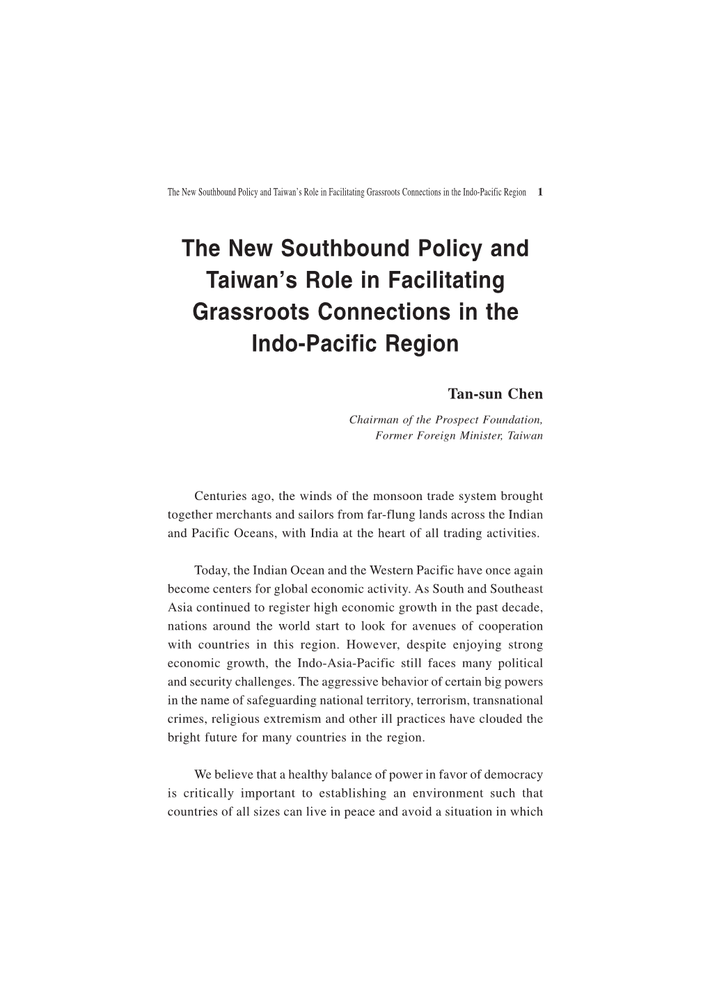 The New Southbound Policy and Taiwan's Role in Facilitating