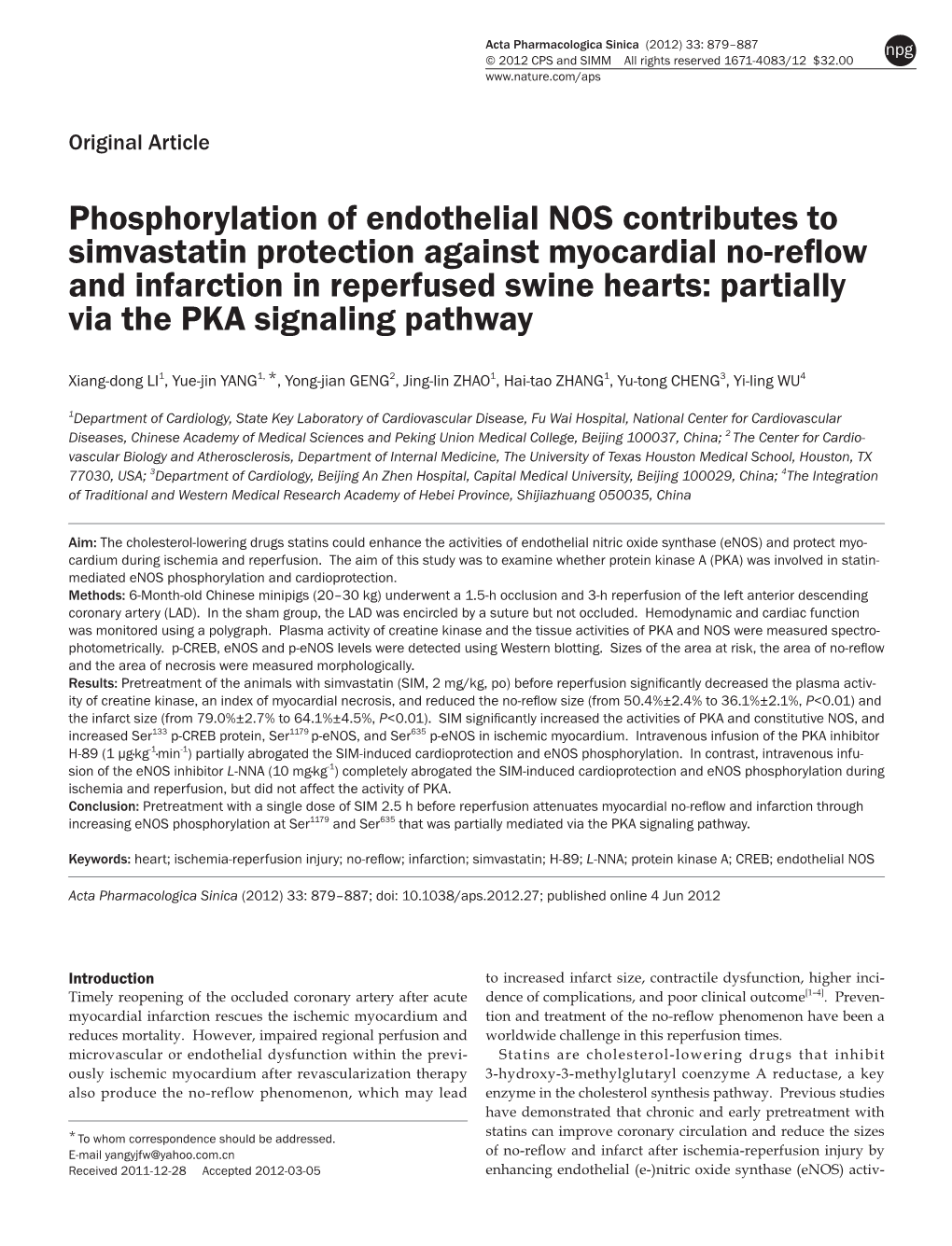 Phosphorylation of Endothelial NOS Contributes to Simvastatin Protection