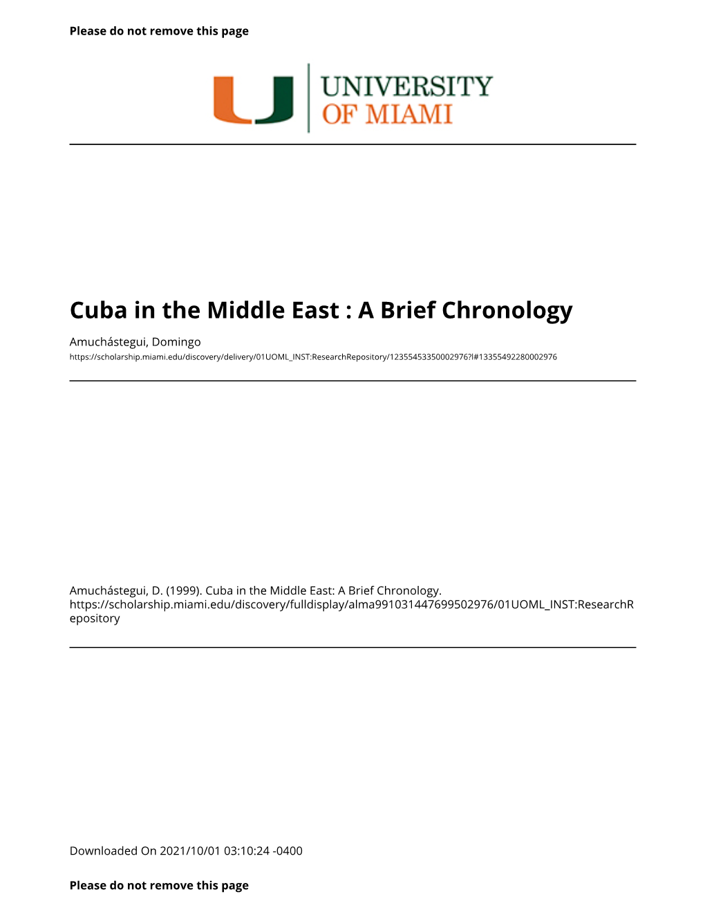 Cuba in the Middle East : a Brief Chronology