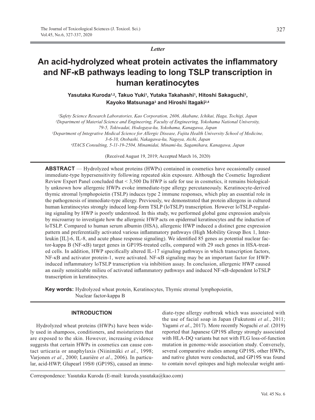 An Acid-Hydrolyzed Wheat Protein Activates the Inflammatory and NF