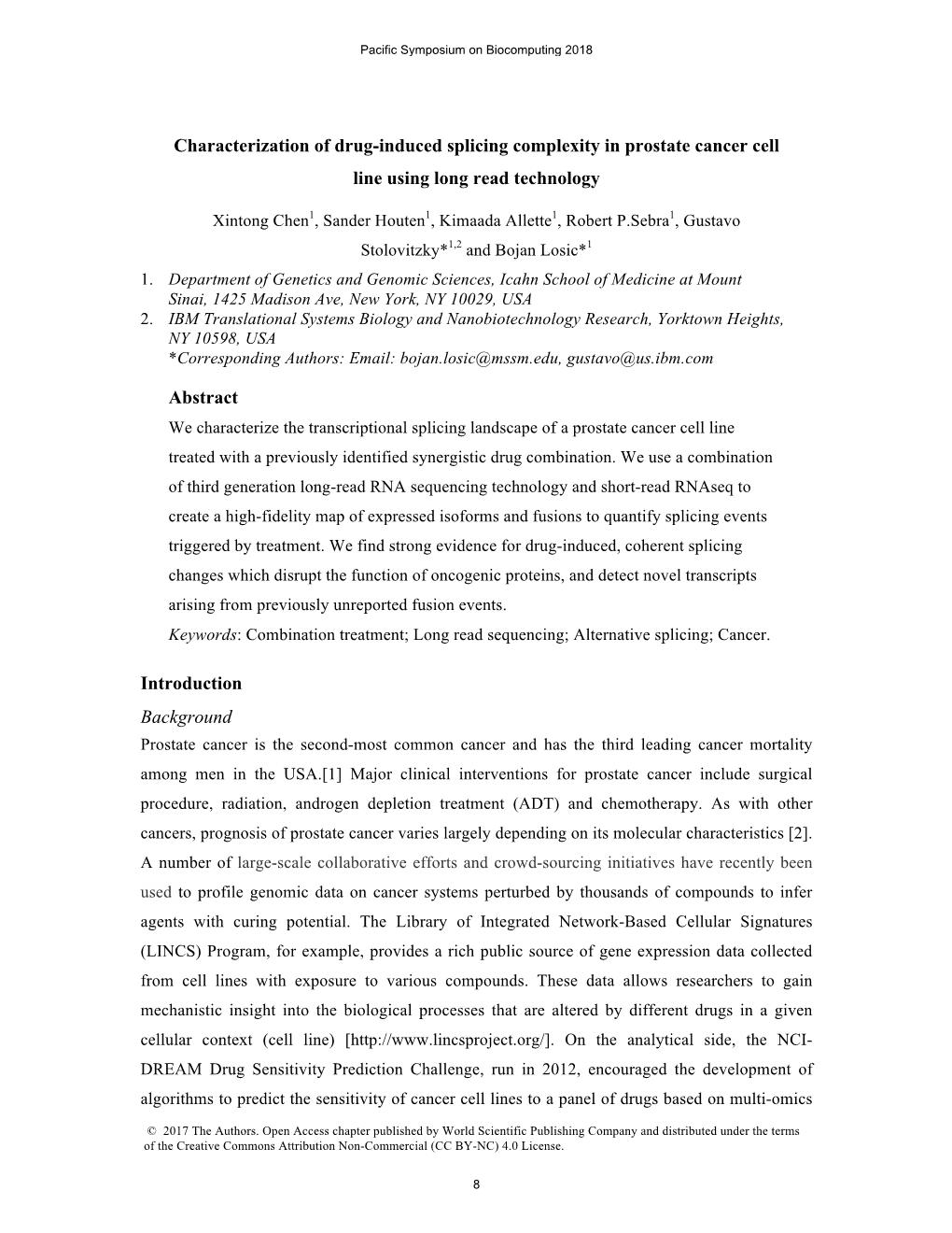 Characterization of Drug-Induced Splicing Complexity in Prostate Cancer Cell Line Using Long Read Technology Abstract Introducti