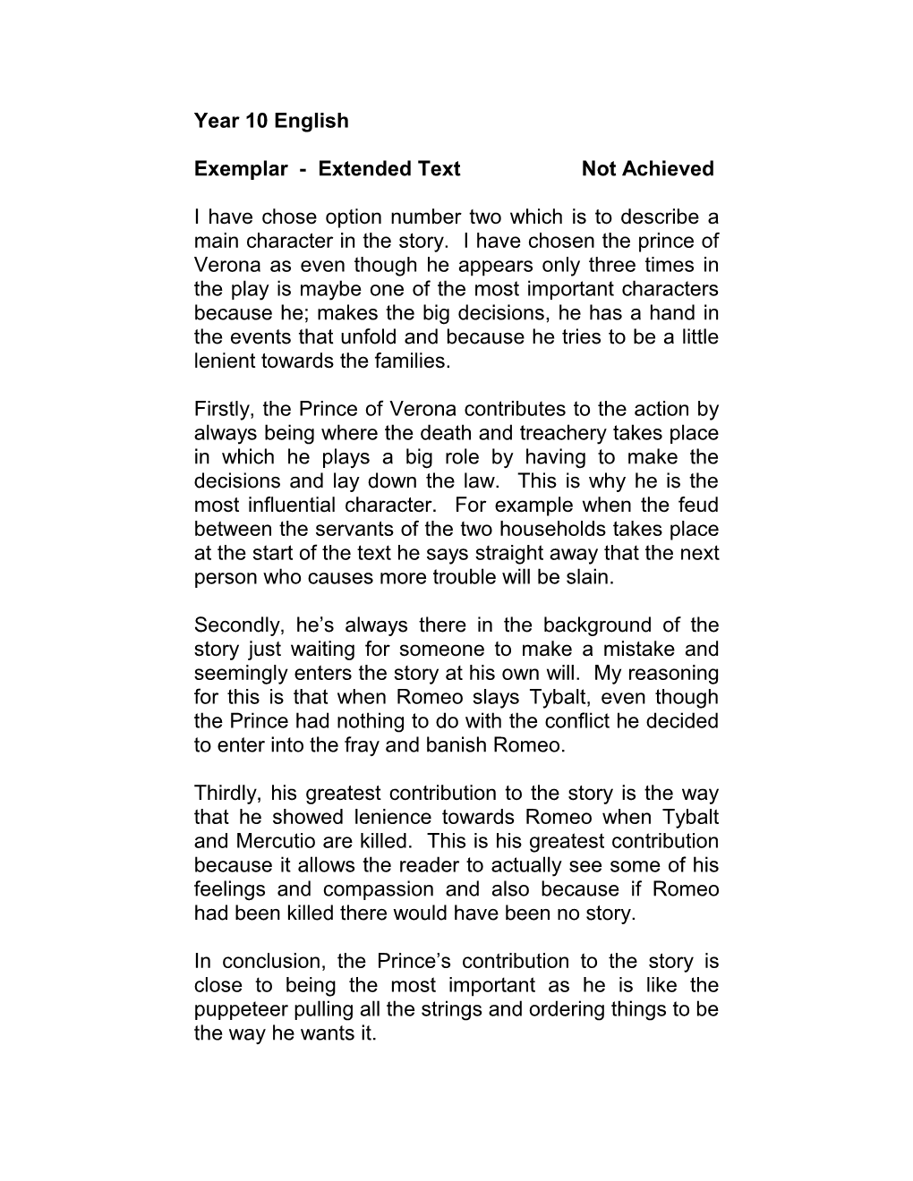 Exemplar - Extended Text Not Achieved