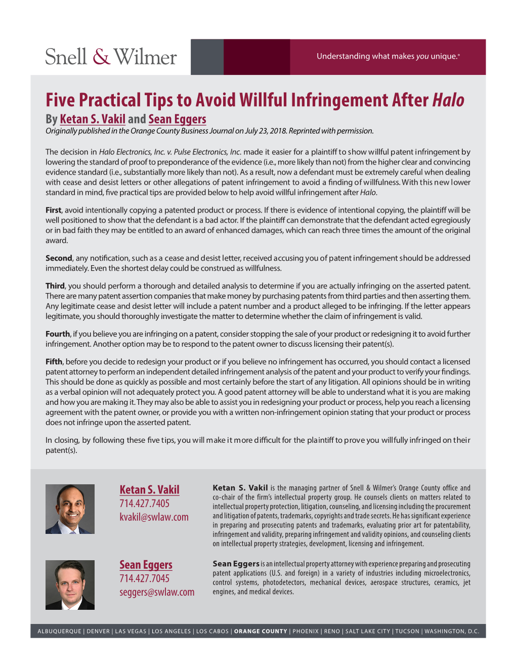 Five Practical Tips to Avoid Willful Infringement After Halo by Ketan S