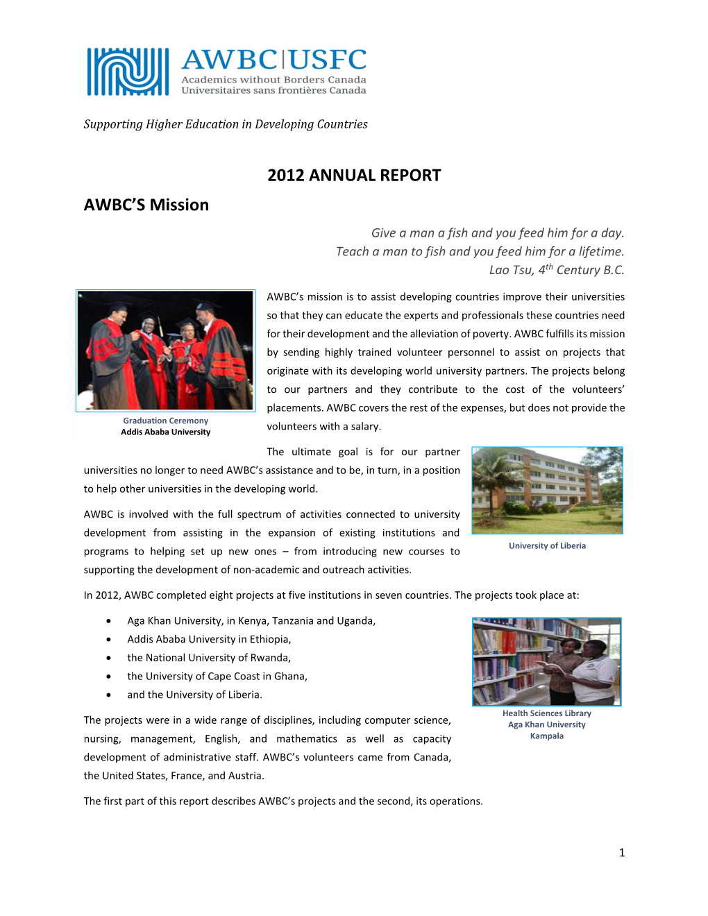 2012 ANNUAL REPORT AWBC's Mission