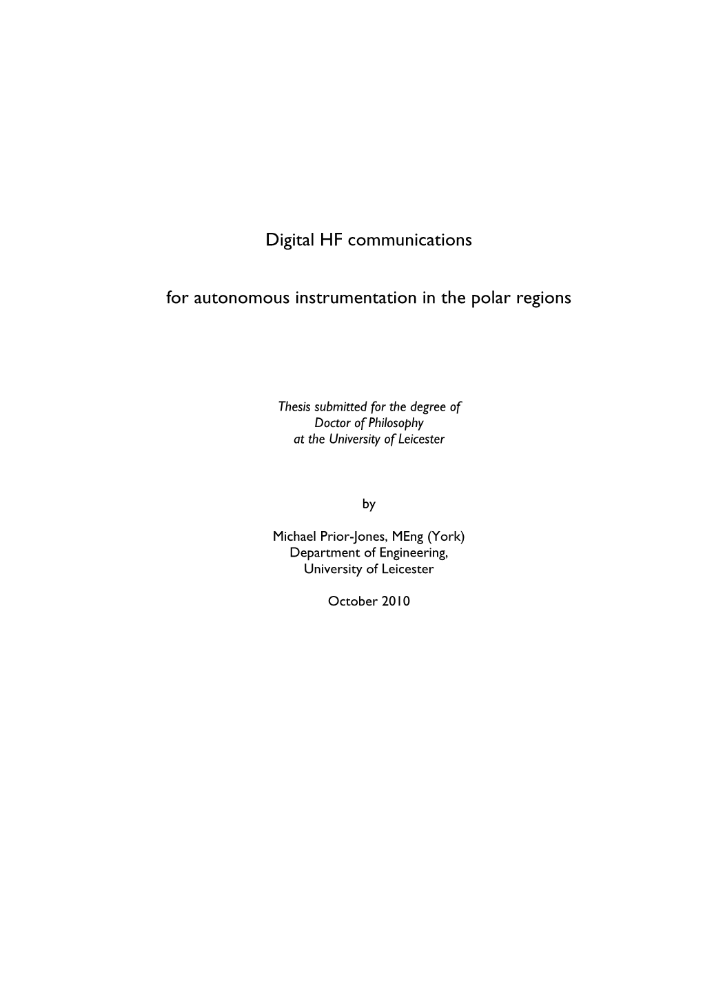 Digital HF Communications for Autonomous Instrumentation in the Polar Regions