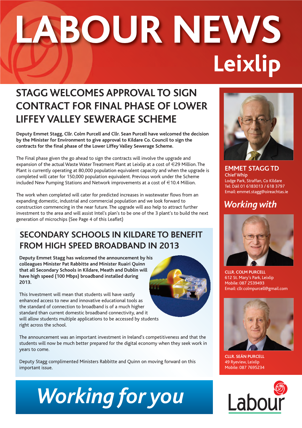 Leixlip STAGG WELCOMES APPROVAL to SIGN CONTRACT for FINAL PHASE of LOWER LIFFEY VALLEY SEWERAGE SCHEME