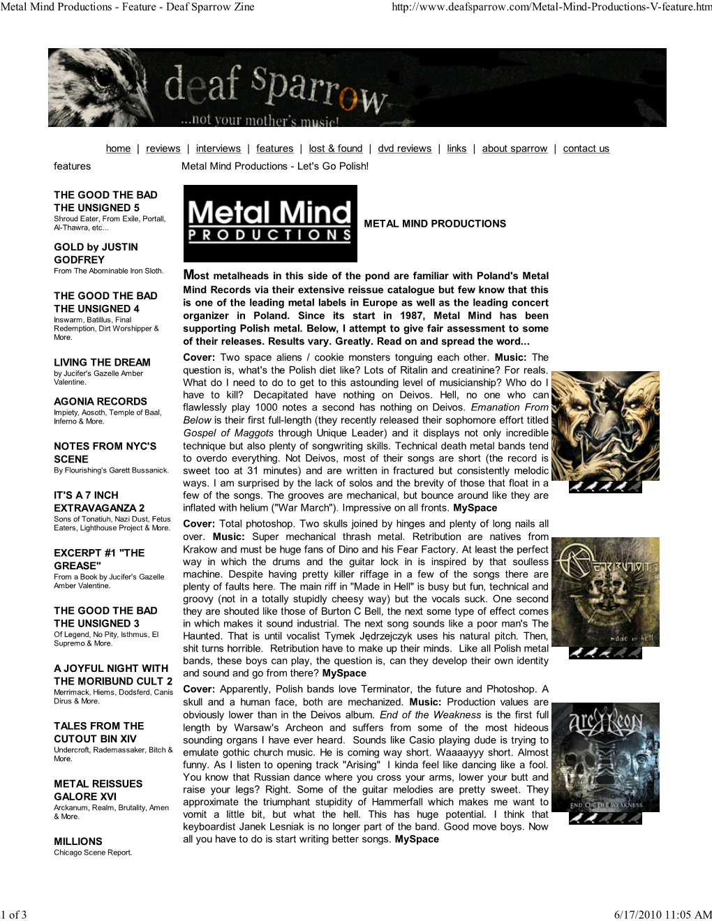Metal Mind Productions - Feature - Deaf Sparrow Zine