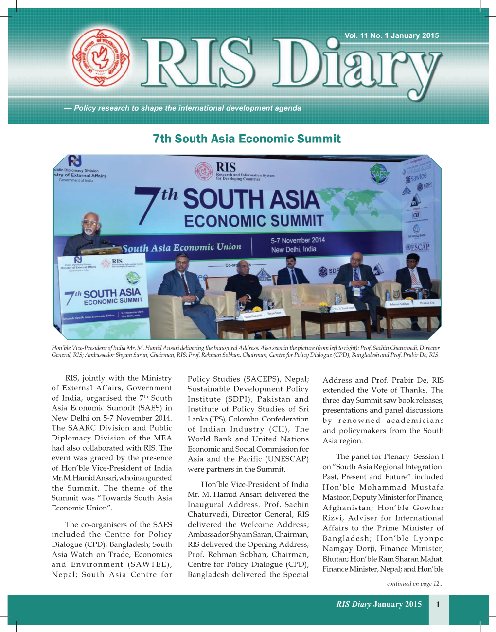 7Th South Asia Economic Summit