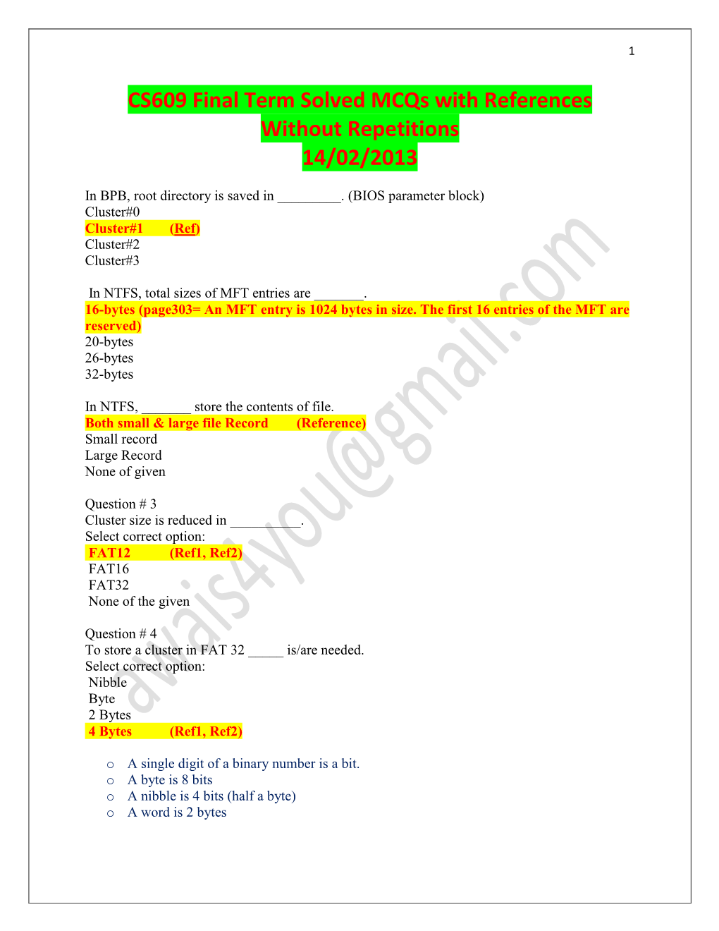 CS609 Final Term Solved Mcqs with References Without Repetitions 14/02/2013