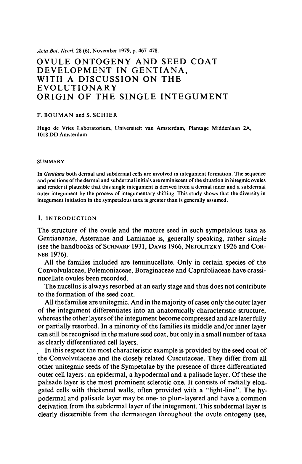 Ovule Ontogeny and Seed Coat Development in Gentiana, A